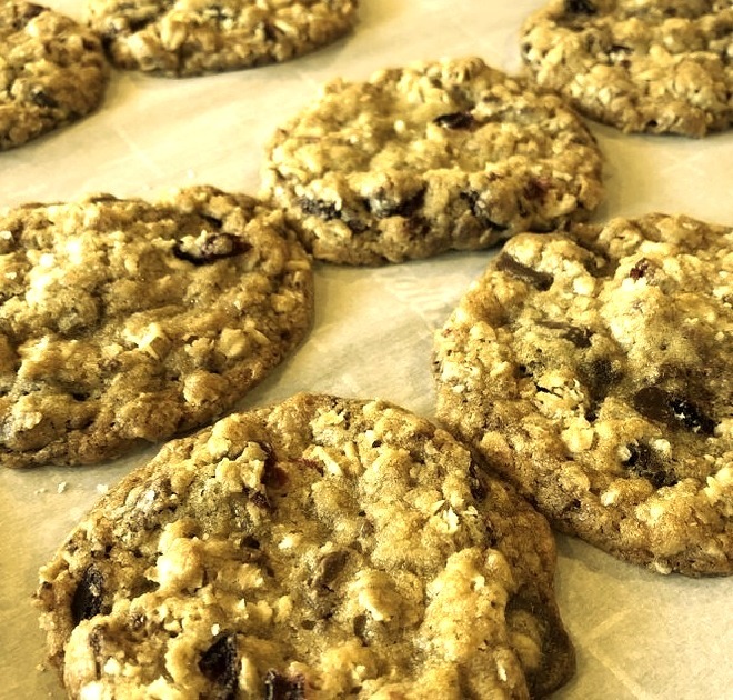 Chewy Chocolate-Toffee-Oatmeal Cookies with Cranberries